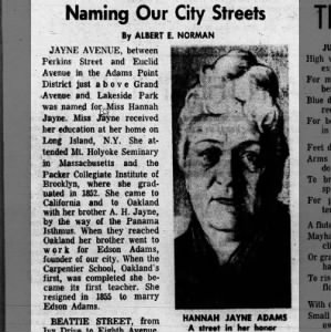 Oakland Tribune 1961: A street in her honor.