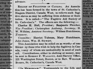 Harriet Tubman listed in 1862 as member of Canadian association for the relief of 