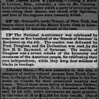 Newspaper mention of Frederick Douglass' Independence Day speech given July 5, 1852