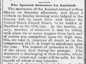 Africans on board the Amistad are held in a Connecticut jail to await trial