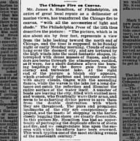 Chicago Tribune reports on painting of the Great Chicago Fire created by Philadelphia artist in 1871
