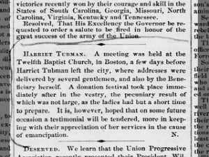 Harriet Tubman speaks at a meeting in Boston in 1862