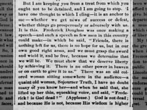 Excerpt from 1862 account of famous Sojourner Truth quote to Frederick Douglass 