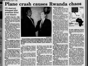 Fighting breaks out in Rwanda after presidents of Rwanda and Burundi are killed in plane crash