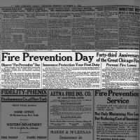 Notice about Fire Prevention Day on the 43rd anniversary of the Great Chicago Fire