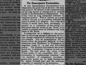 Editorial excerpt compares Emancipation Proclamation to the Declaration of Independence