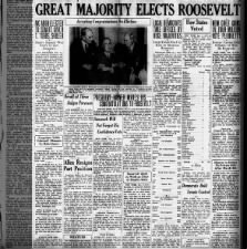Democratic candidate Franklin Delano Roosevelt is elected as president in 1932