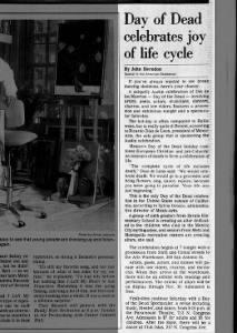 Day of the Dead celebrates joy of life cycle - November 1st, 1985