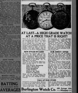 First Burlington Watch Advertisement in Canada Found (To Date)