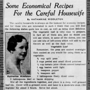 Recipe: Vegetable Loaf - Economical Recipes for the Careful Housewife (1936)
