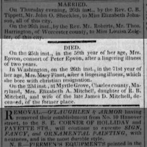Obit of Elizabeth A Mitchell, wife of James D. Mitchell - at Myrtle Grove