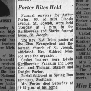 Arthur Porter funeral.