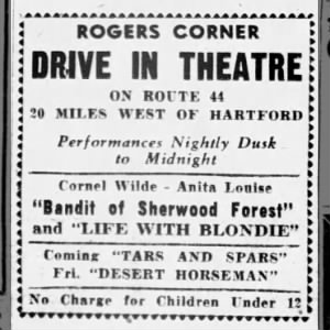 Rogers Corner Drive In Theatre first-season ad