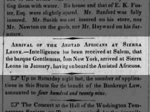 Africans from the Amistad return to Africa via Sierra Leone