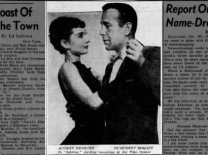 Humphrey Bogart and Audrey Hepburn in the 1954 movie “Sabrina”