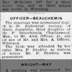 Josephine Beauchemin, The Winnipeg Tribune, September 16, 1929