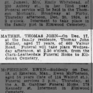 Obituary: THOMAS JOHN MATHER (Aged 77)