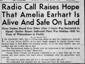 Radio Call Raises Hope that Amelia Earhart is Alive and Safe on Land