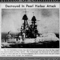 Photo of U.S. battleship Arizona, destroyed by explosion in 1941 Pearl Harbor attack