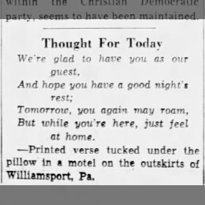 "We're glad to have you as our guest..." (1955).
