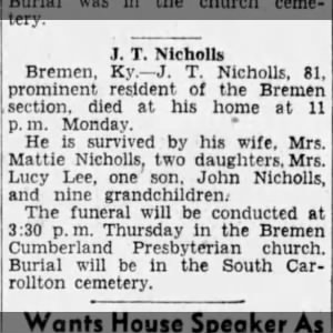 John Thomas Nicholls dies.