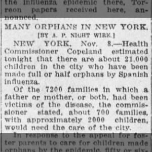 Many children left orphans after the Spanish flu outbreak