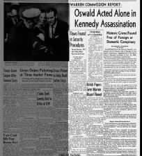 Warren Commission concludes that Lee Harvey Oswald acted alone in JFK assassination