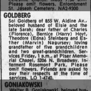 Obituary for Sol GOLDBERG