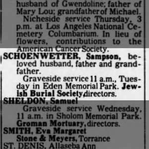 Obituary for Sampson SCHOENWETTER