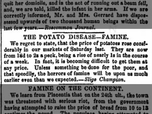 Price of potatoes in Ireland reported to have drastically risen in one week; Famine is imminent