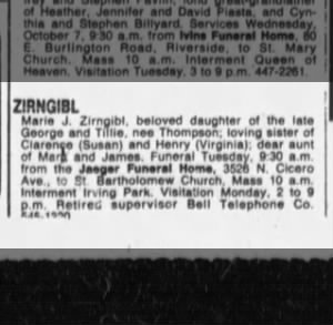 Marie J. Zirngibl Obituary