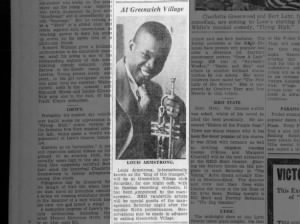 Photo and announcement of Louis Armstrong performance in 1931