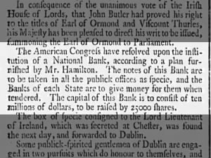 Alexander Hamilton's plans for a national bank come to fruition