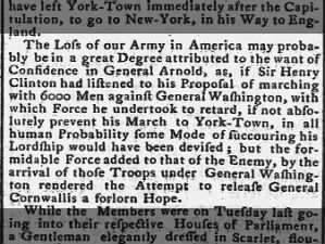 British newspaper attributes British loss at Yorktown to 