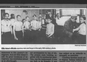 Photo of Ellis Island officials examining men and boys