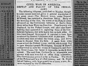 Welsh newspaper reports on the Battle of First Bull Run (Manassas) and the Union defeat and retreat