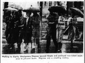 Image of a group of Black Montgomery residents walking during the bus boycott