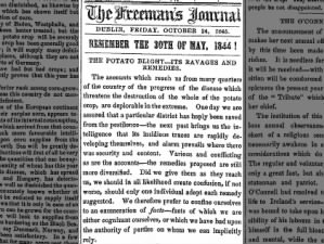 Newspaper reports that potato disease is spreading rapidly in Ireland during Potato Famine