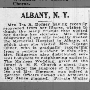 1926-10-16 Mrs Ira Dorsey recovered Albany