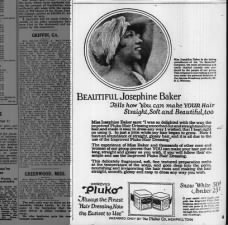 Josephine Baker photo and name used in hair product ad in 1926