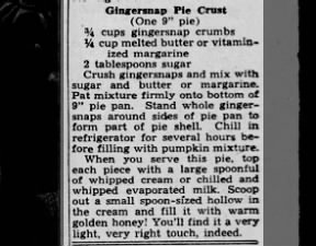 1946 recipe for gingersnap crust for pumpkin pie