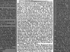 British newspaper expresses skepticism at news of Burgoyne's surrender after Battles of Saratoga