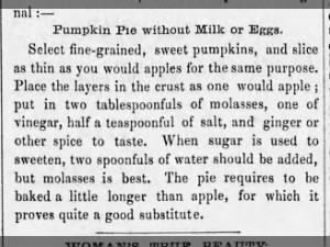 Dairy-free, egg-free pumpkin pie recipe from 1866