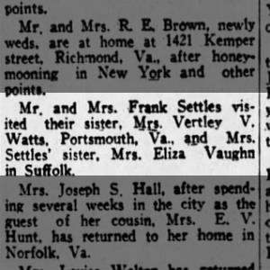 Mr. and Mrs. Frank Settles in Virginia. Published 27 Sep 1930