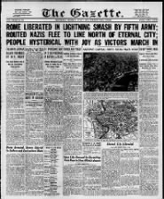 Canadian newspaper front page coverage of the Allied liberation of Rome