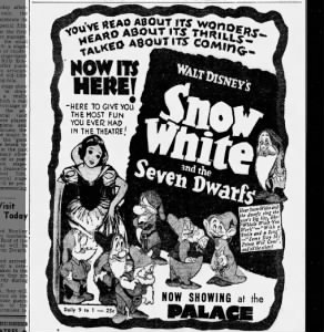 "Snow White and the Seven Dwarfs" Canadian theater advertisement