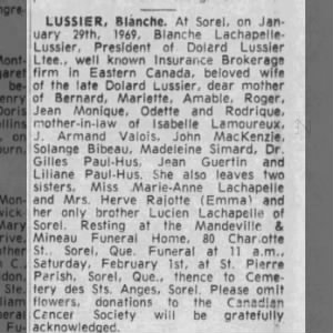Obituary for Blanche LUSSIER