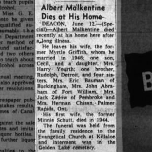 Obituary: Albert Malkentine