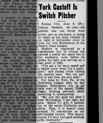 Switch Pitcher Jimmy Wadlow 1944