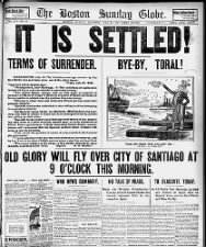 Front page news about the Spanish surrender at Santiago during the Spanish-American War